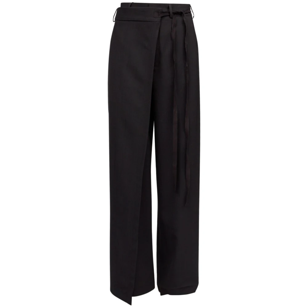 MM6 Maison Margiela Zwarte wollen uitlopende broek met strik Black Dames