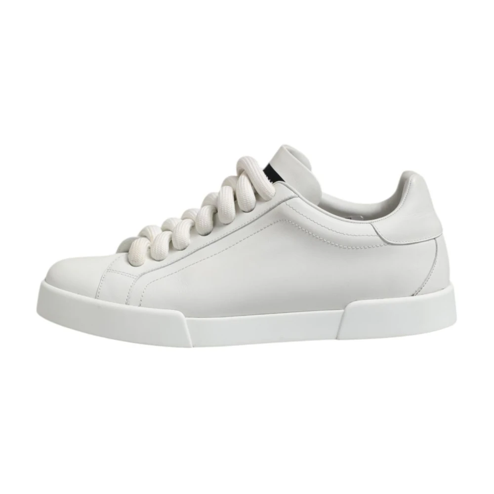 Dolce & Gabbana Homme Blanc Chaussures, Taille: 44 Eu Logo Baskets Basses En Cuir À Lacets