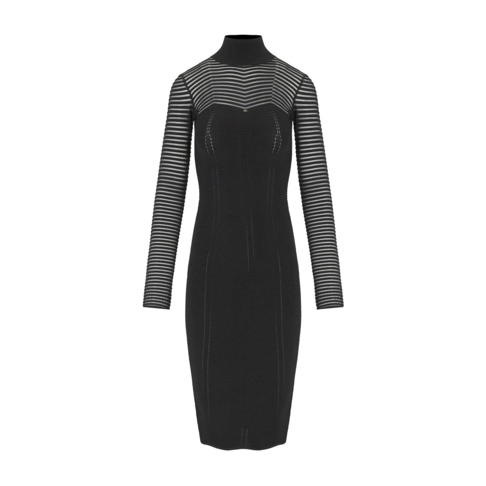 Elisabetta Franchi Svart Chevron Midi Polokrage Klänning Black, Dam