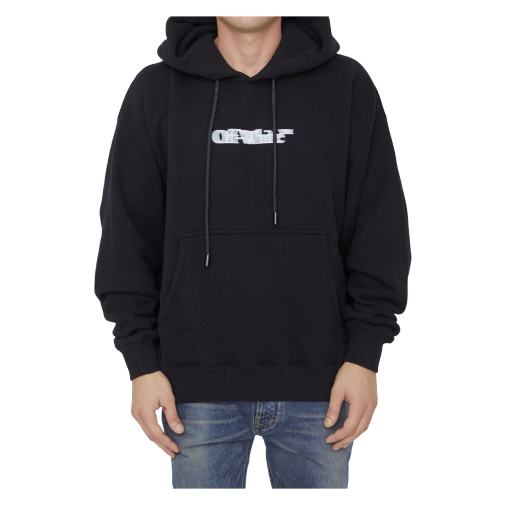Off White Zwarte katoenen hoodie met logo Black Heren
