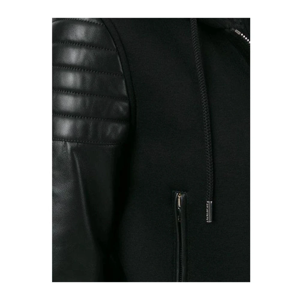 Givenchy Zwarte Hooded Jas met Lamshuid Inzetstukken Black Dames