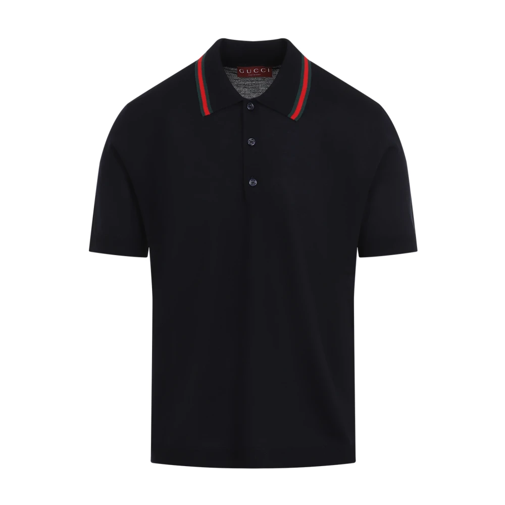 Gucci Ink Green Red Gebreide Polo Black Heren