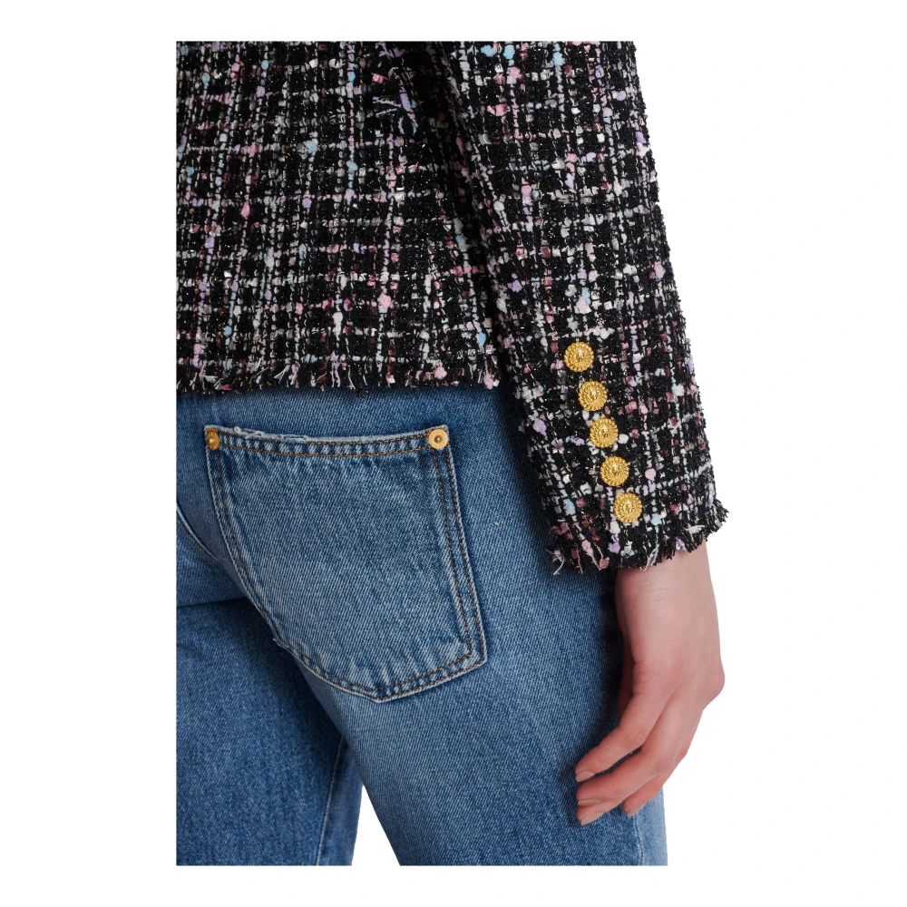 Balmain 6-knoops tweedjasje Black Dames