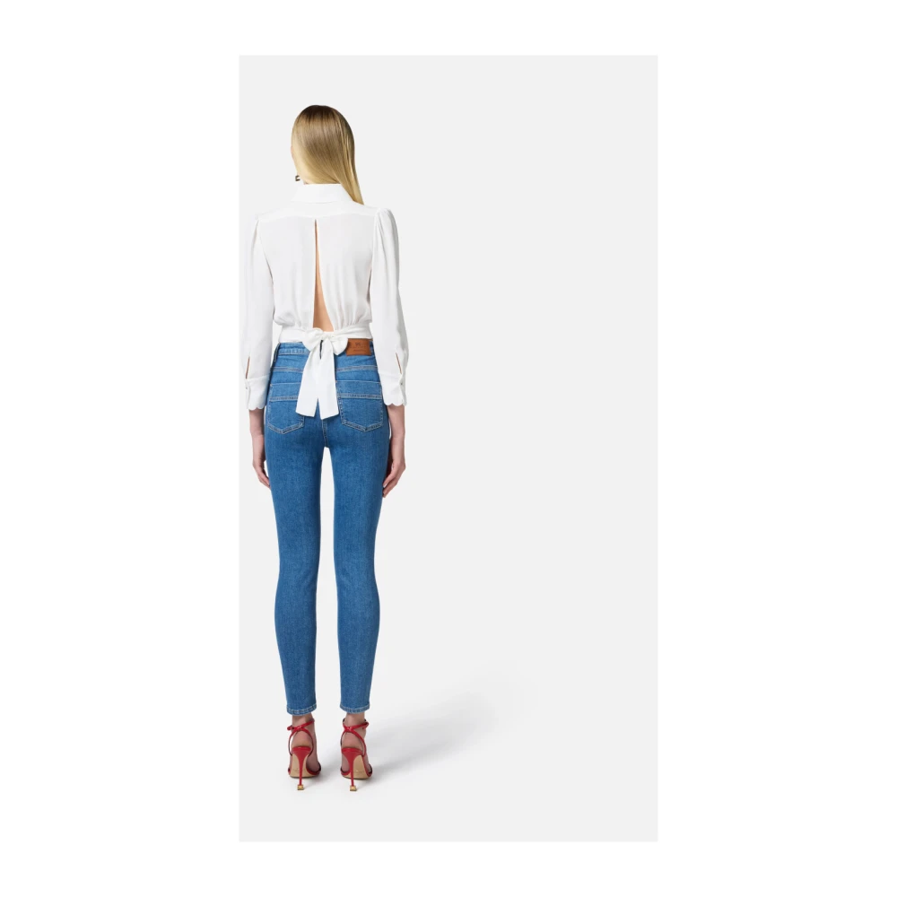 Elisabetta Franchi High-waist skinny jeans met logodetail Blue Dames