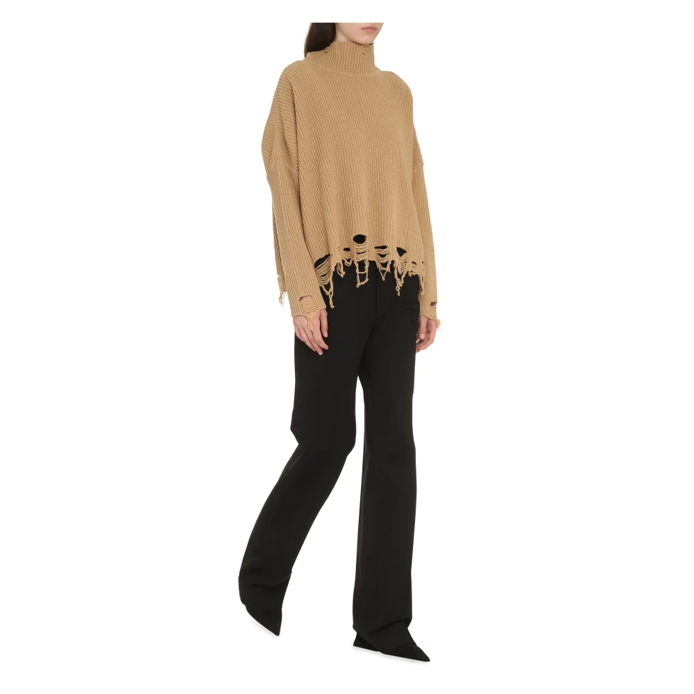 pinko Geribbelde gebreide coltrui met versleten details Beige Dames
