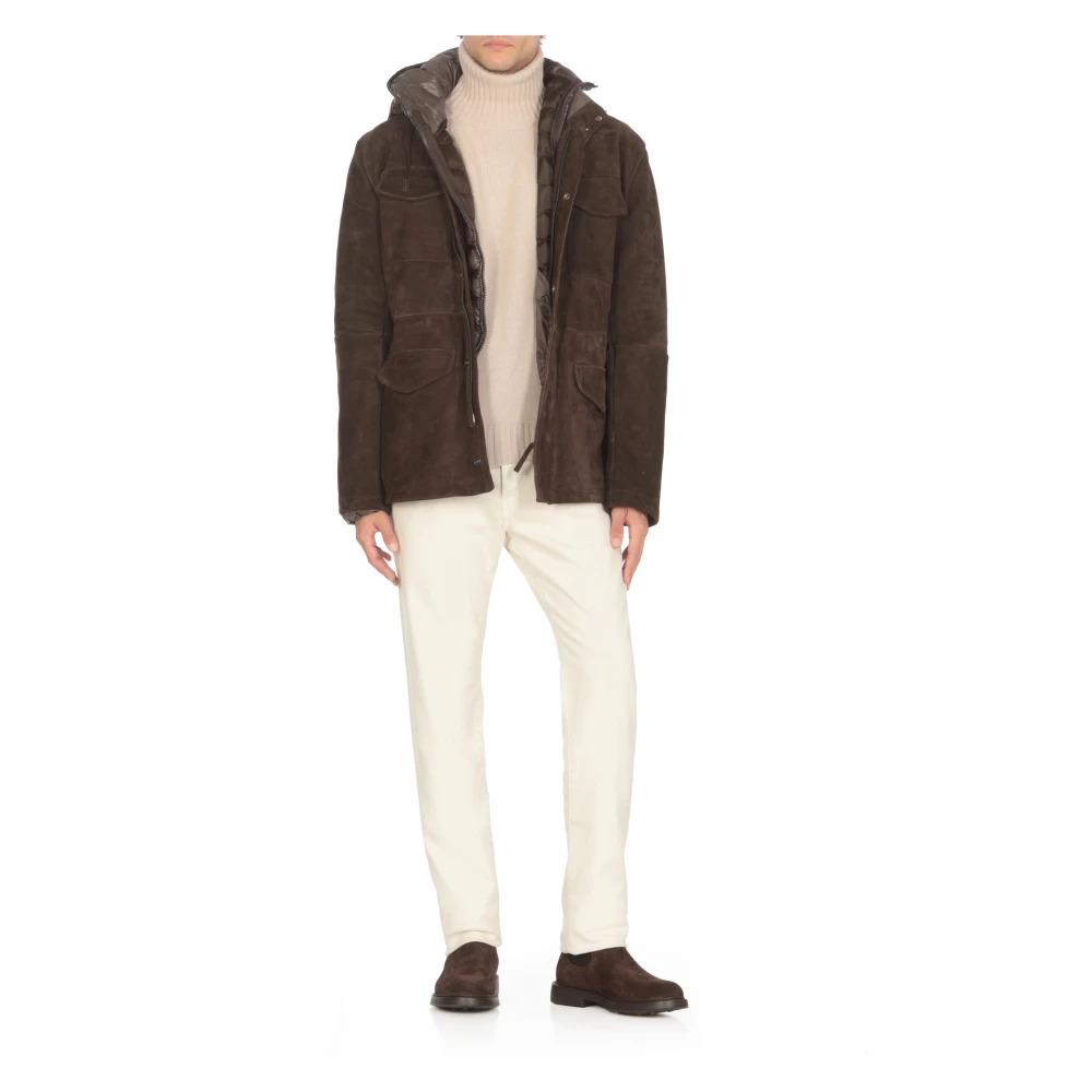 The Jack Leathers Bruine Suède Leren Jas met Capuchon Brown Heren