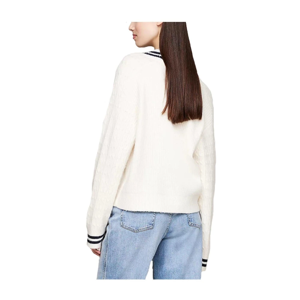 Tommy Hilfiger Nautische Kabeltrui Met Wapenschild White Dames