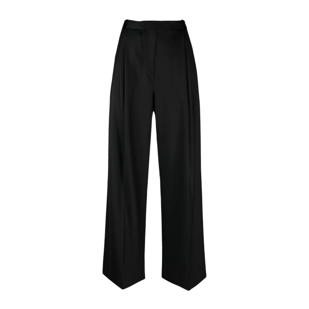 Victoria Beckham Zwarte wijde broek met geplooide details Black Dames