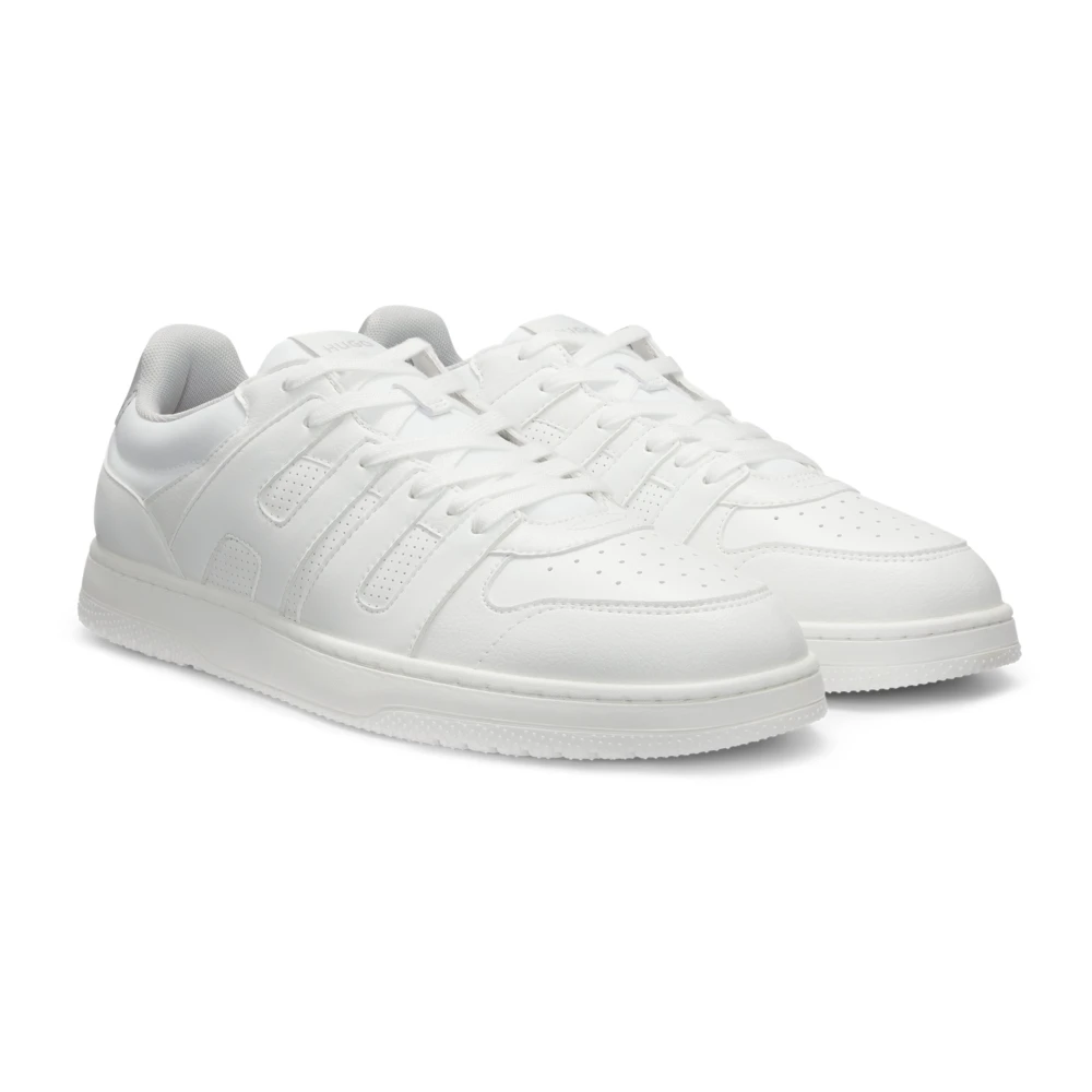 Hugo Men's White Logo-Embossed Sneakers With Contrast Back
