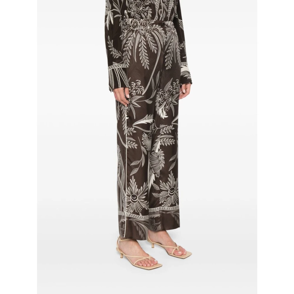 F.r.s For Restless Sleepers Zijden Broek met Botanische Print Brown Dames