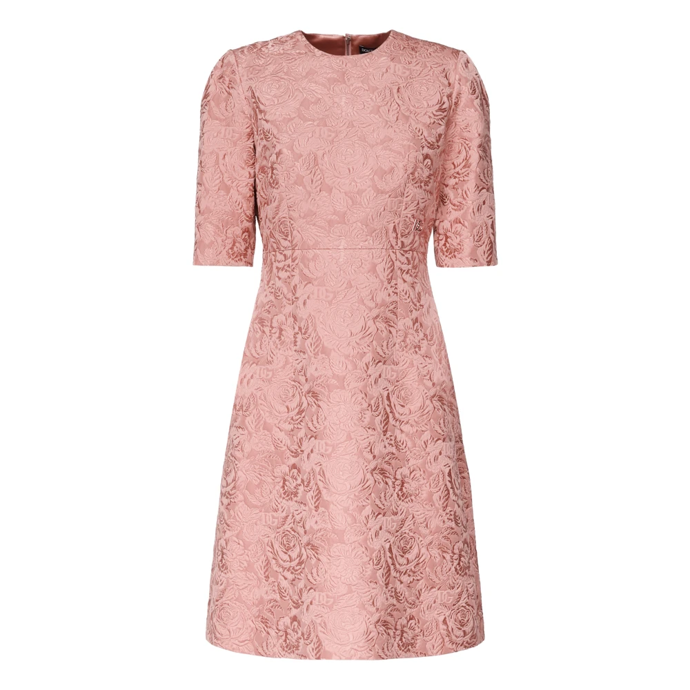 Dolce & Gabbana Rosa Blommig Jacquard Midi Klänning Pink, Dam