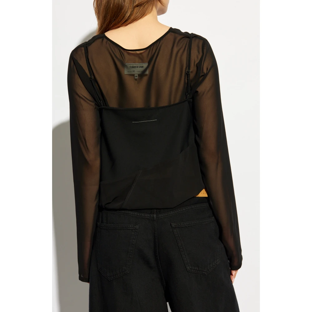 MM6 Maison Margiela Double-Layered Top Black Dames