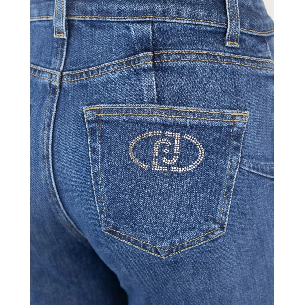 Liu Jo Blauwe Jeans met Rechte Pijp en Strass Detail Blue Dames