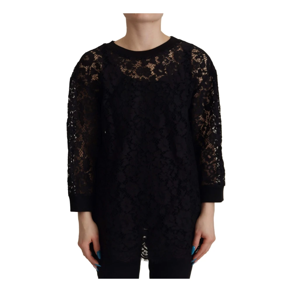 Dolce & Gabbana Women's Black Blouses, M, Floral Lace Sicily Blouse