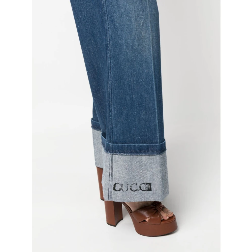 Gucci Blauwe High-Rise Wide-Leg Jeans Blue Dames