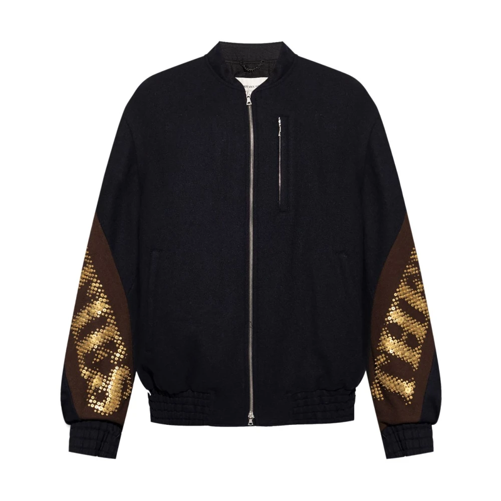 Dries Van Noten Blauwe Wollen Jas met Studs Blue Heren