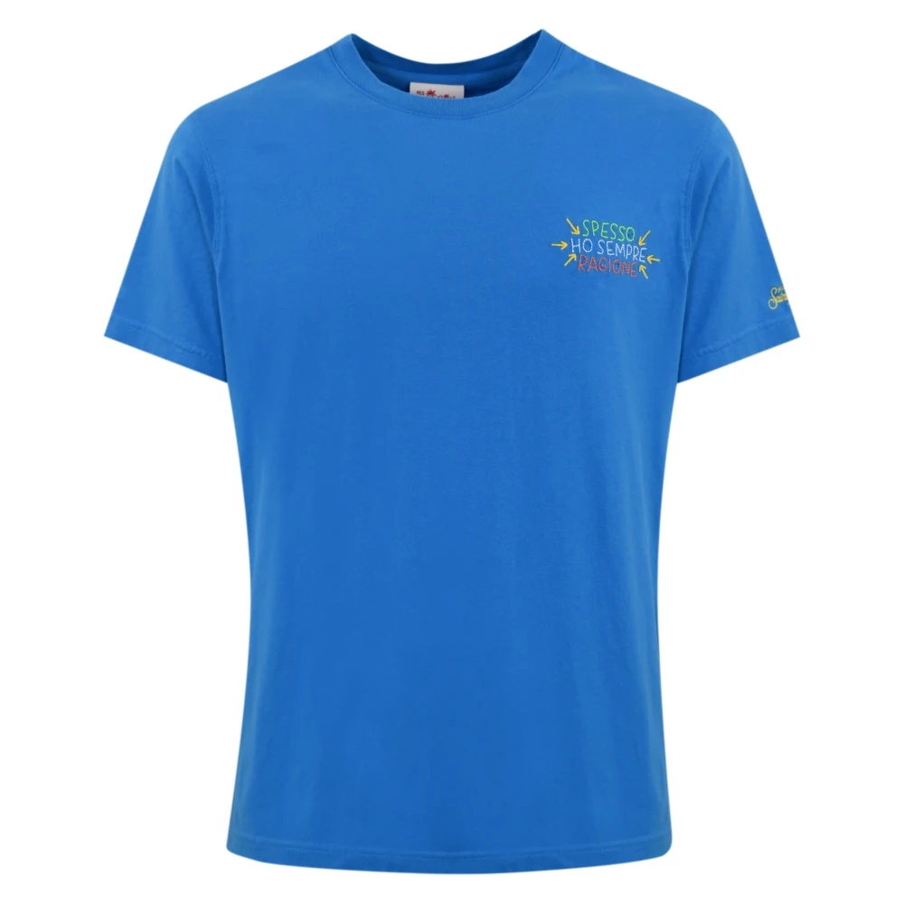 MC2 Saint Barth Blauw Katoenen T-shirt met Borduurwerk Blue Heren