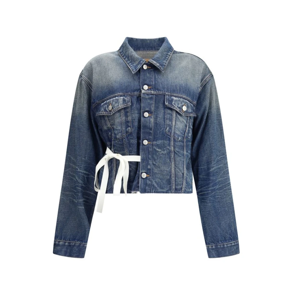 Mm6 Maison Margiela Women's Blue Denim Jacket With Knotted Ribbon Appliqué - Denim Jackets - 2XS - Jackets