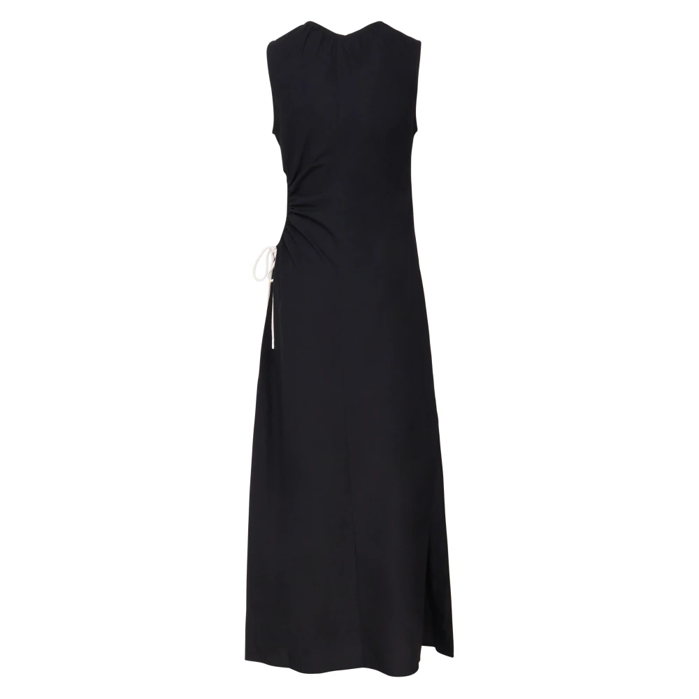 Ottod'Ame Zwarte Lange Jurk met Ronde Kraag Black Dames