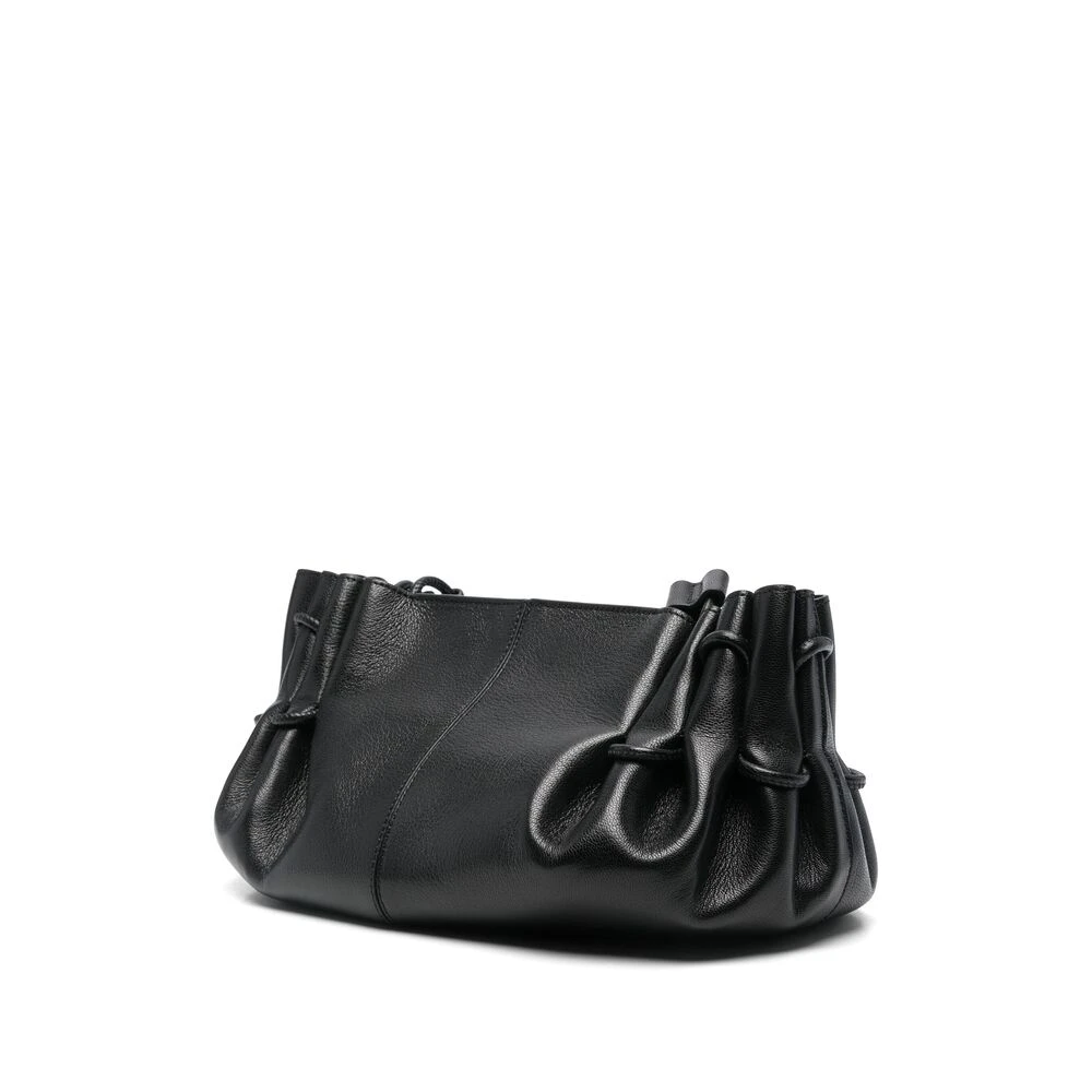 Hereu Zwarte Schoudertas met Gerimpeld Detail Black Dames