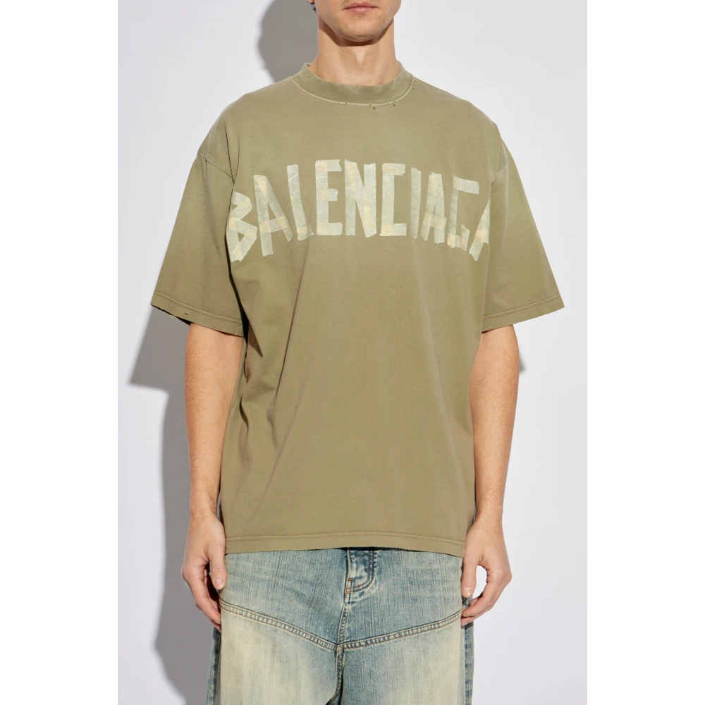 Balenciaga T-shirt met Tape-Type Green Heren