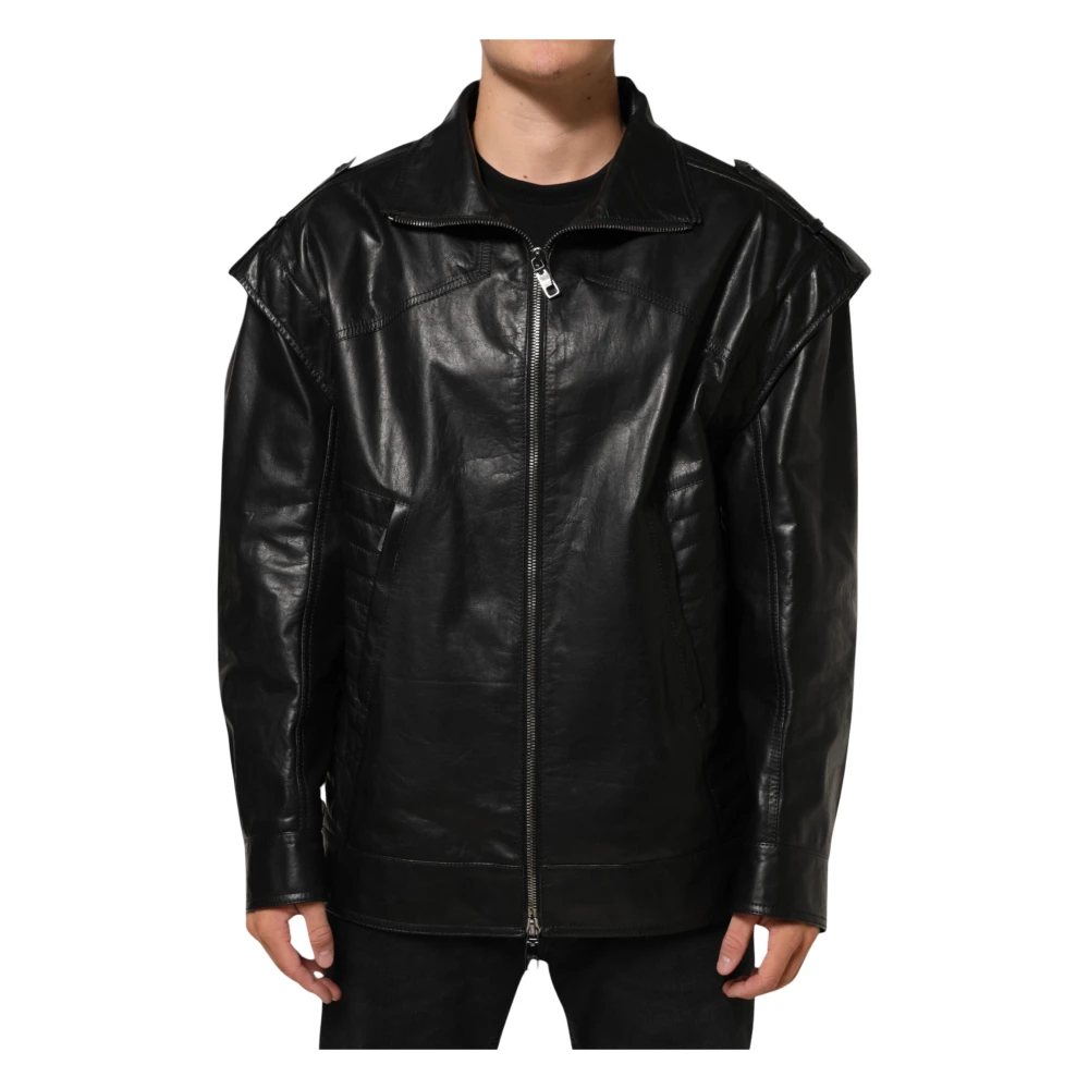 Dolce & Gabbana Men's Black Full Zip Jacket - Leather Jackets - 3XL - Jackets