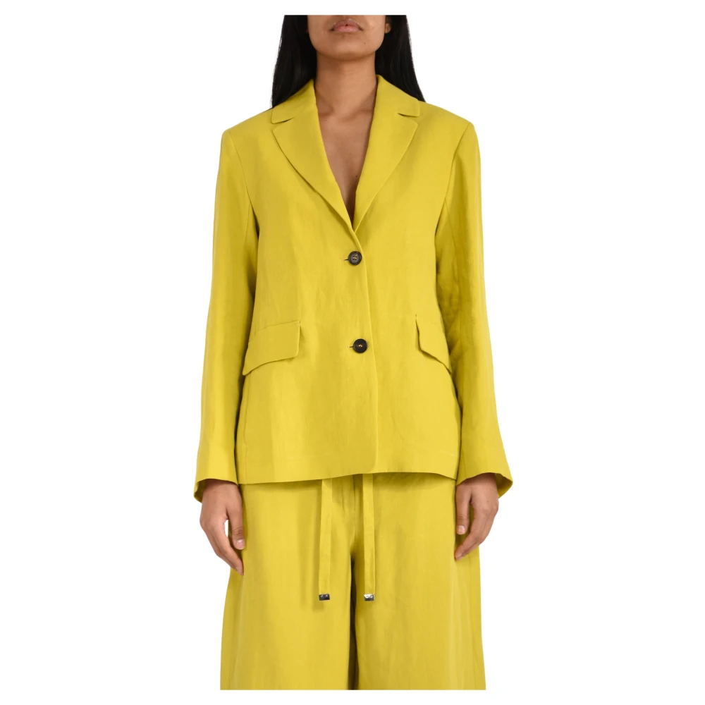 Max Mara Yellow Blazers, Female, 2XS, Linen Canvas Blazer