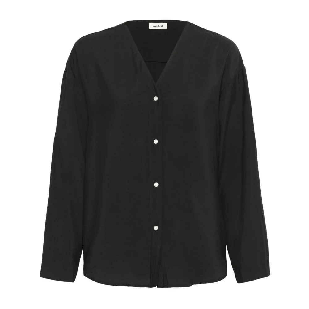 Soaked in Luxury Elegante Zwarte Blouse met V-Hals Black Dames