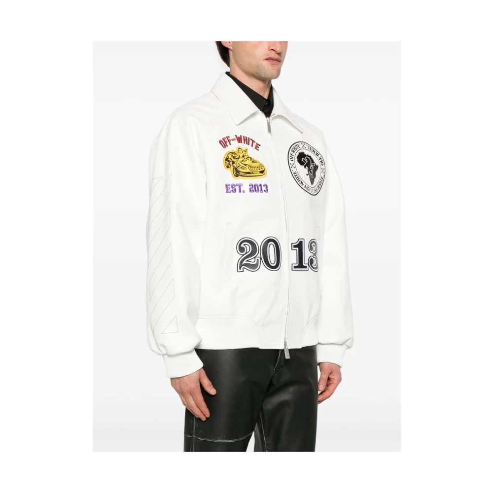 Off White Witte Leren Jas met Geborduurd Logo Multicolor Heren