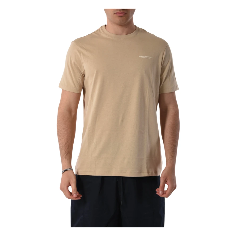 Armani Exchange Katoenen T-shirt met borstlogo Beige Heren