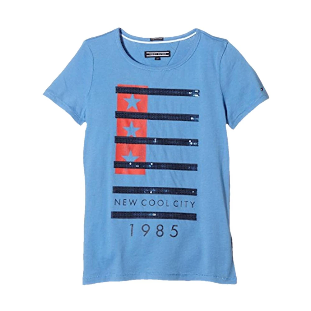 Tommy Hilfiger Girls Blue Striped Sequin Tee For