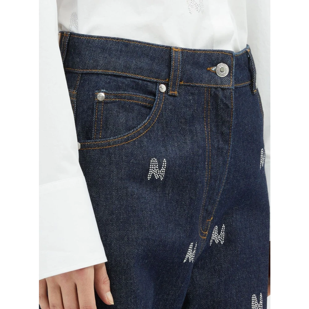 Msgm Blauwe Denim Jeans met Strass Applicatie Blue Dames