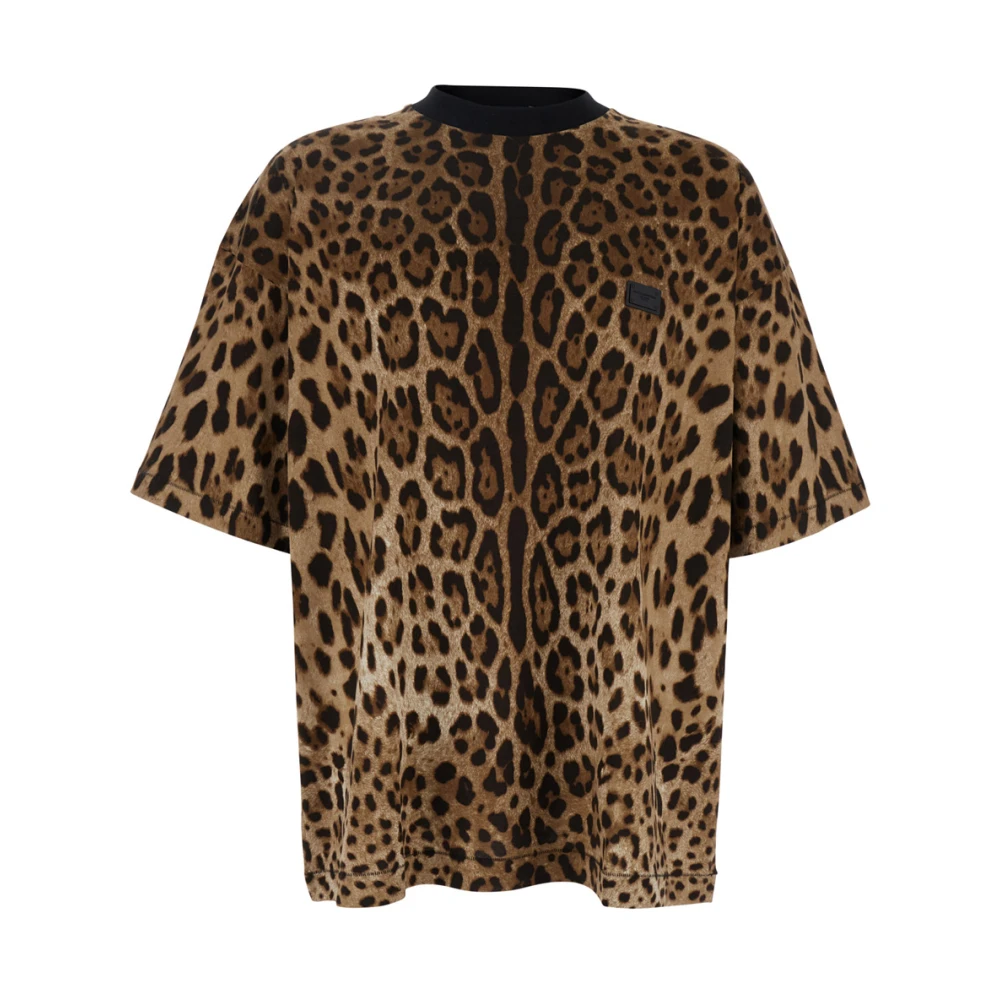 Dolce & Gabbana Leopardmönster Brun T-shirt Bomull Man Brown, Herr