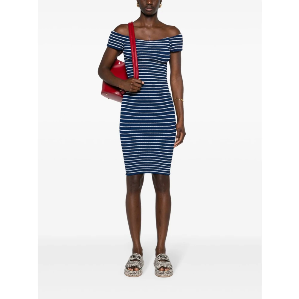 Hunza G Blauw Gestreepte Off-Shoulder Midi Jurk Blue Dames
