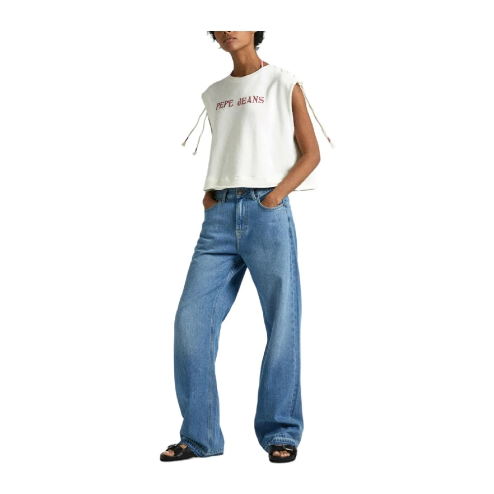 Pepe Jeans T-shirt met Grafische Print en Korte Mouwen White Dames
