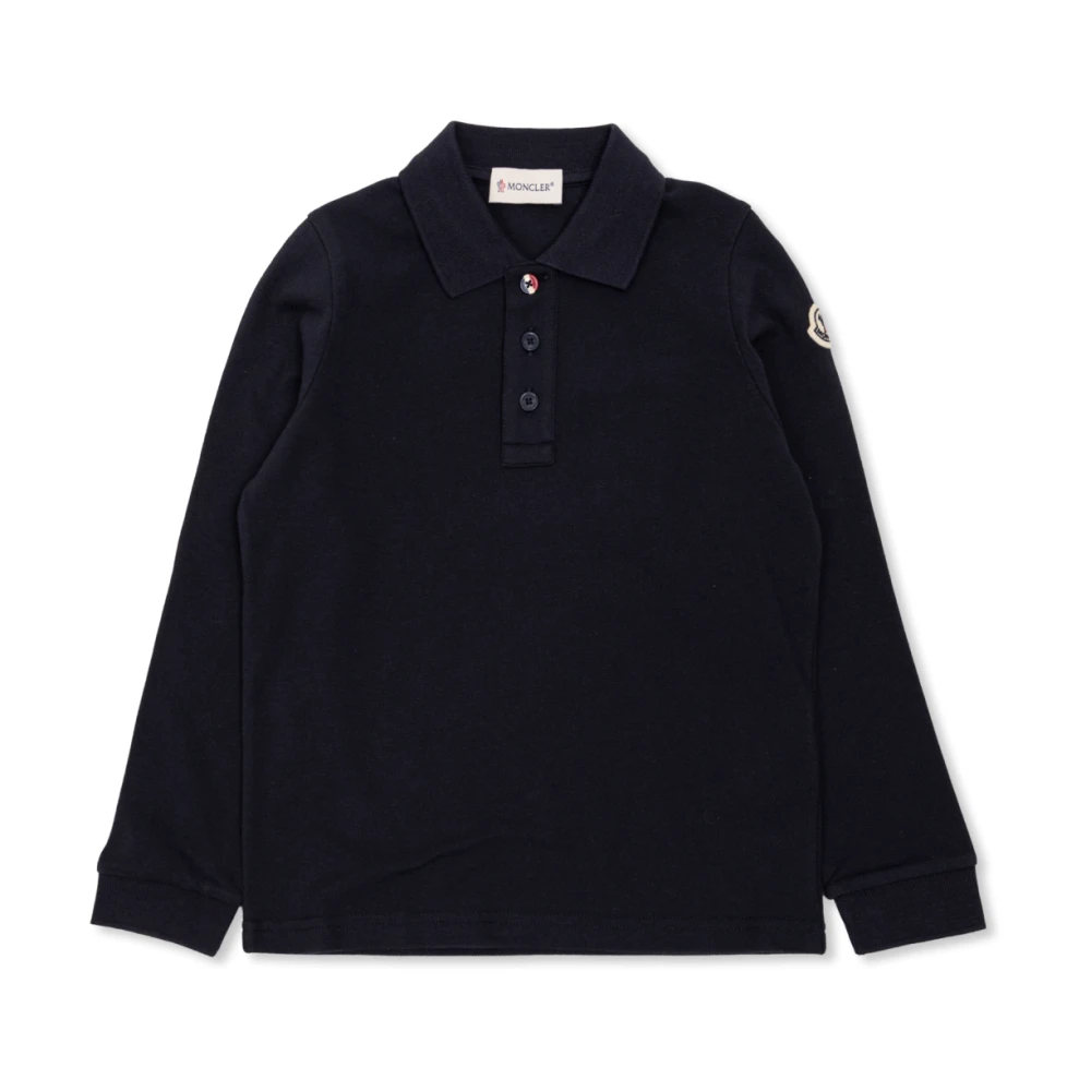 Moncler , Kids Short Sleeve T-Shirts, Unisex, Blue, 8 Y, Polo With Logo Patch