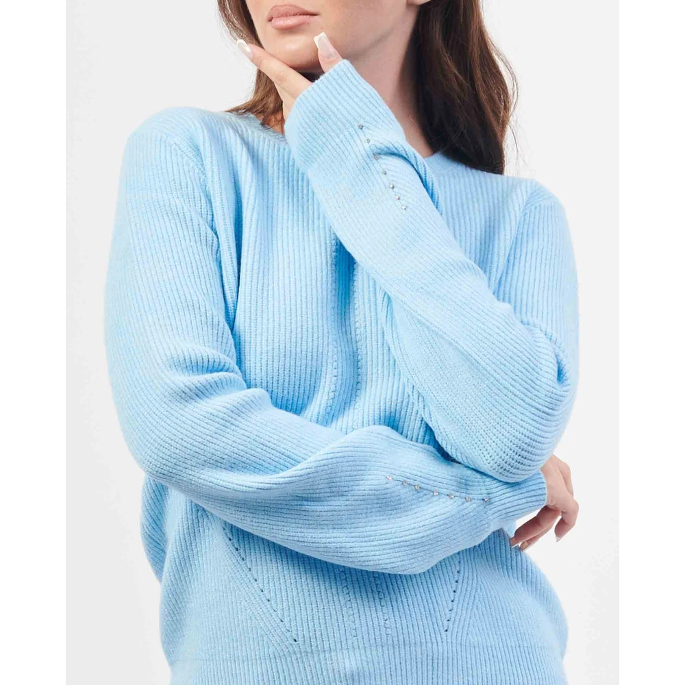 Fracomina Blauwe Crewneck Sweater met Mouwapplicaties Blue Dames