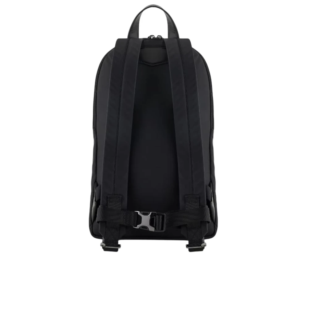 Emporio Armani Zwarte Nylon Rugzak met Adelaarsplaat Black Heren