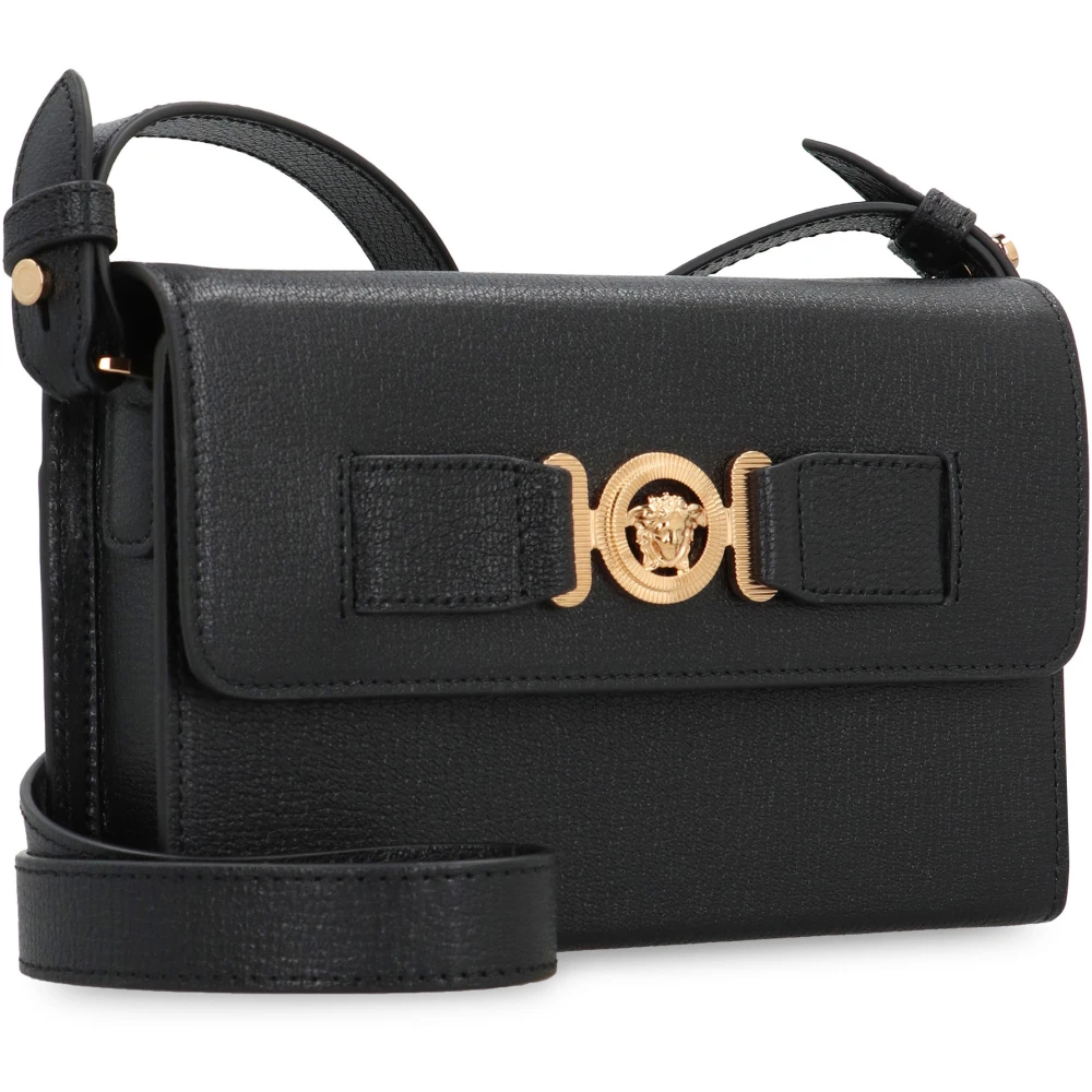 Versace Biggie leren crossbody tas met klep Black Heren