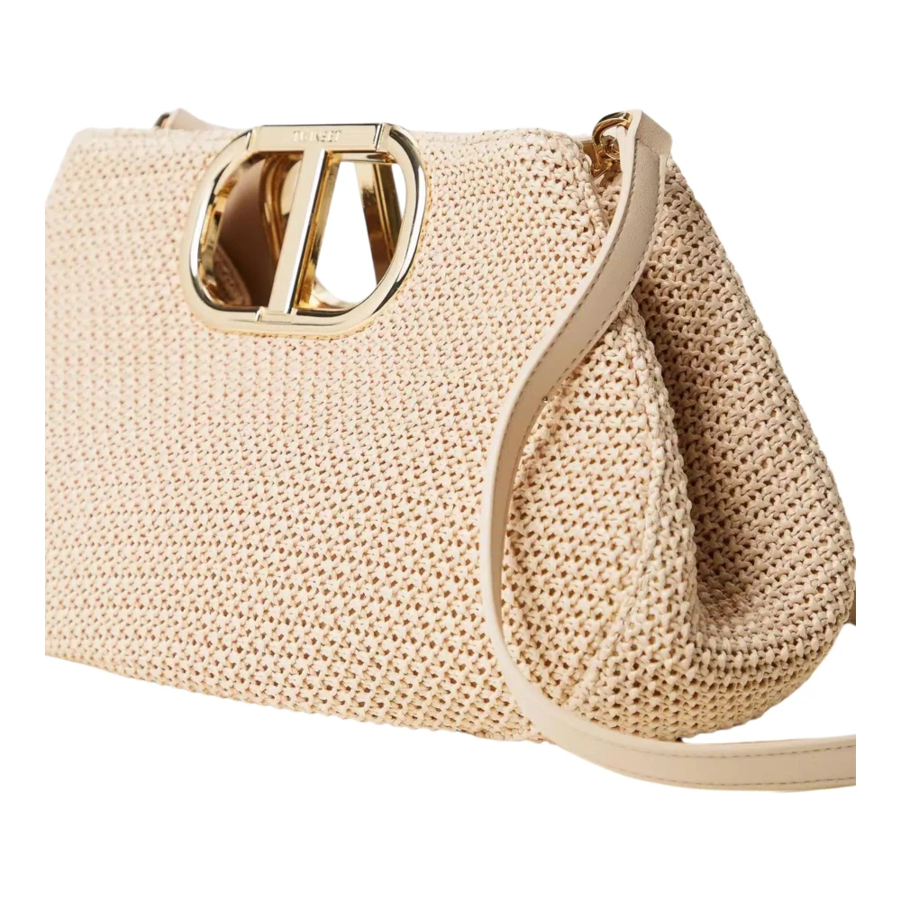 Twinset Stro Geweven Schoudertas met Ovaal T Metalen Handvat Yellow Dames