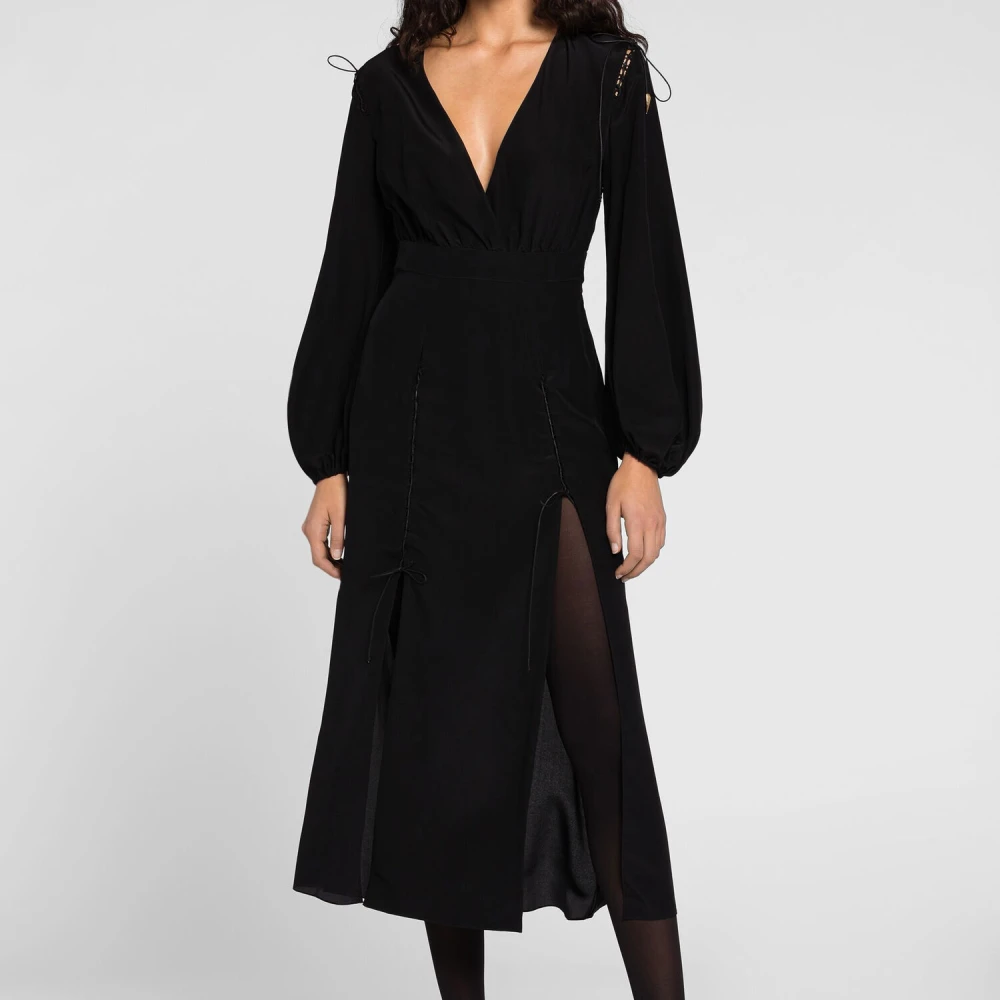 Roberto Cavalli Zijden veterjurk met Tiger Tooth hangers Black Dames