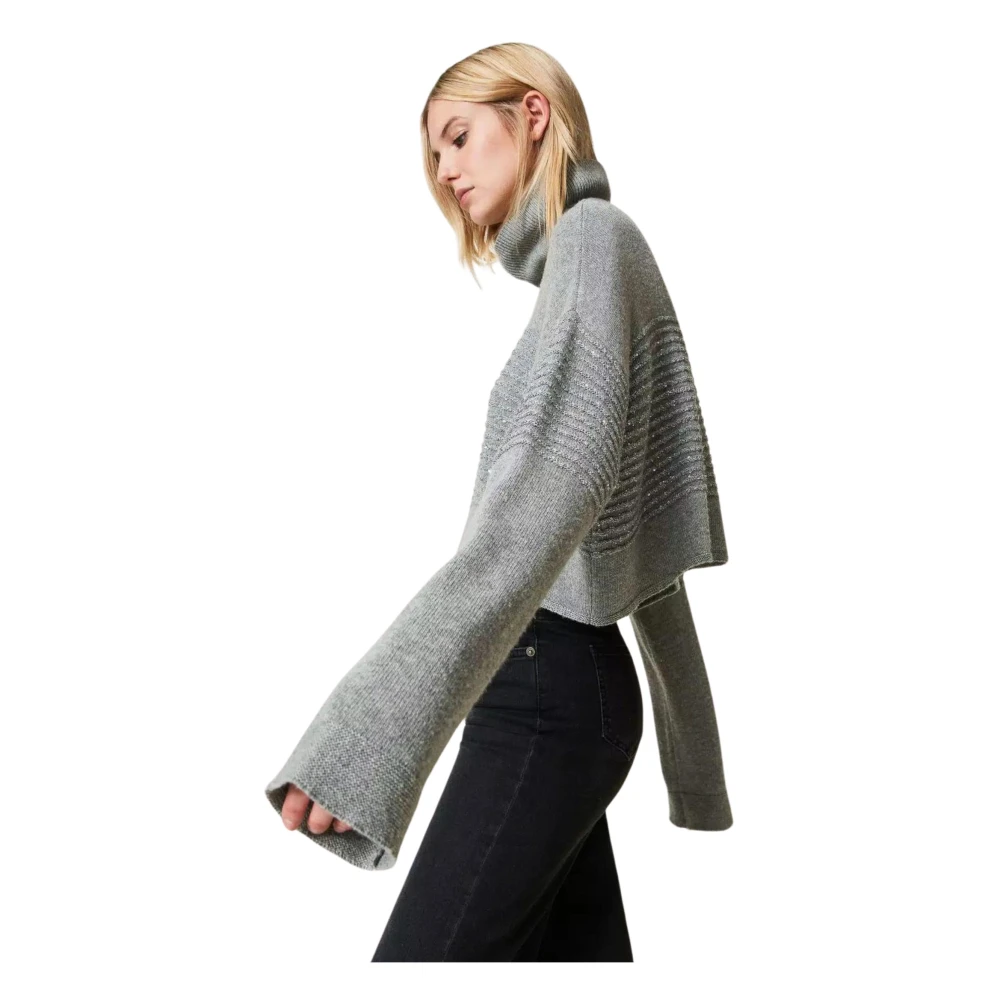 Twinset Grijze Paillet Sweater Dolcevita Lange Mouw Gray Dames