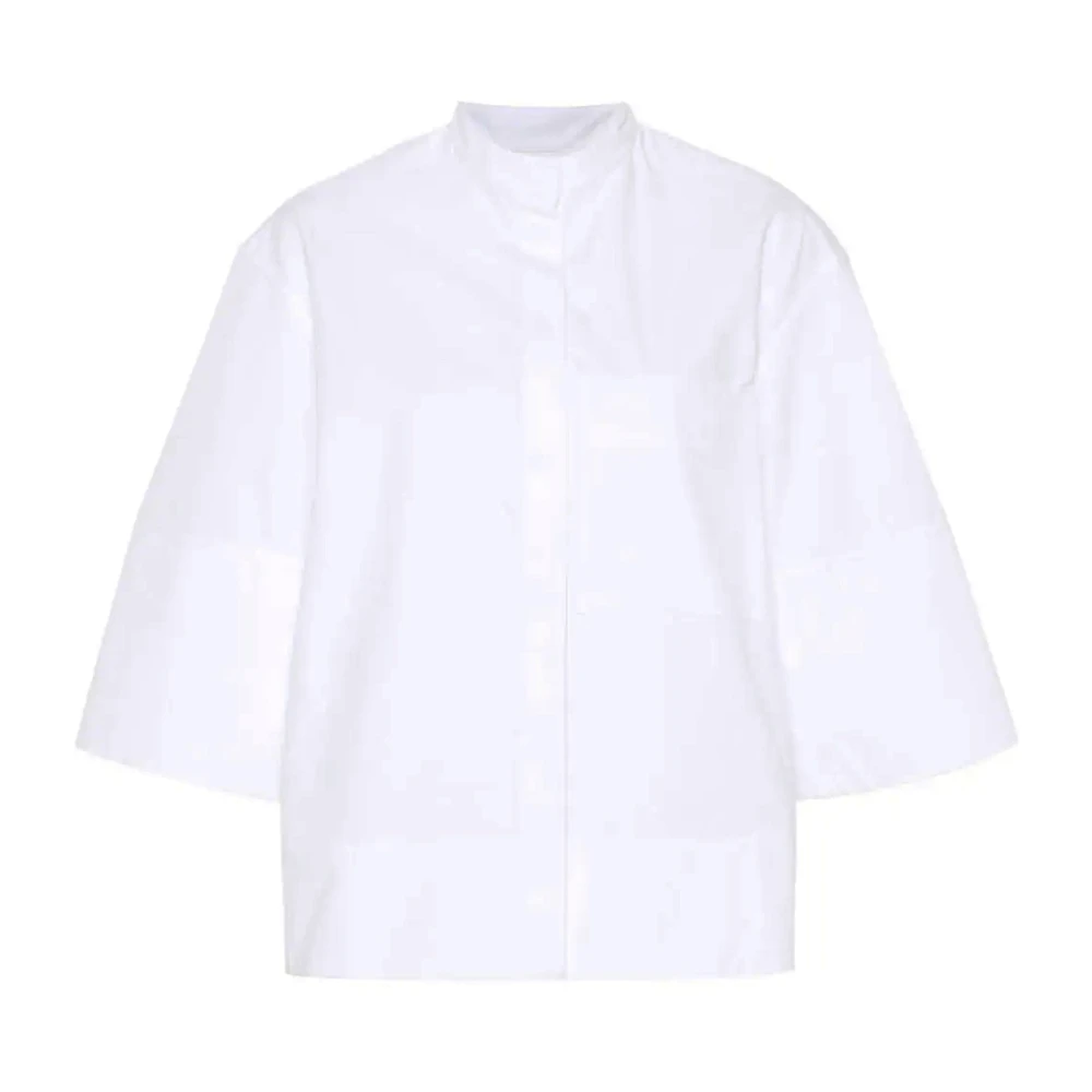 Jil Sander Witte Poplin Overhemd met Opstaande Kraag White Dames
