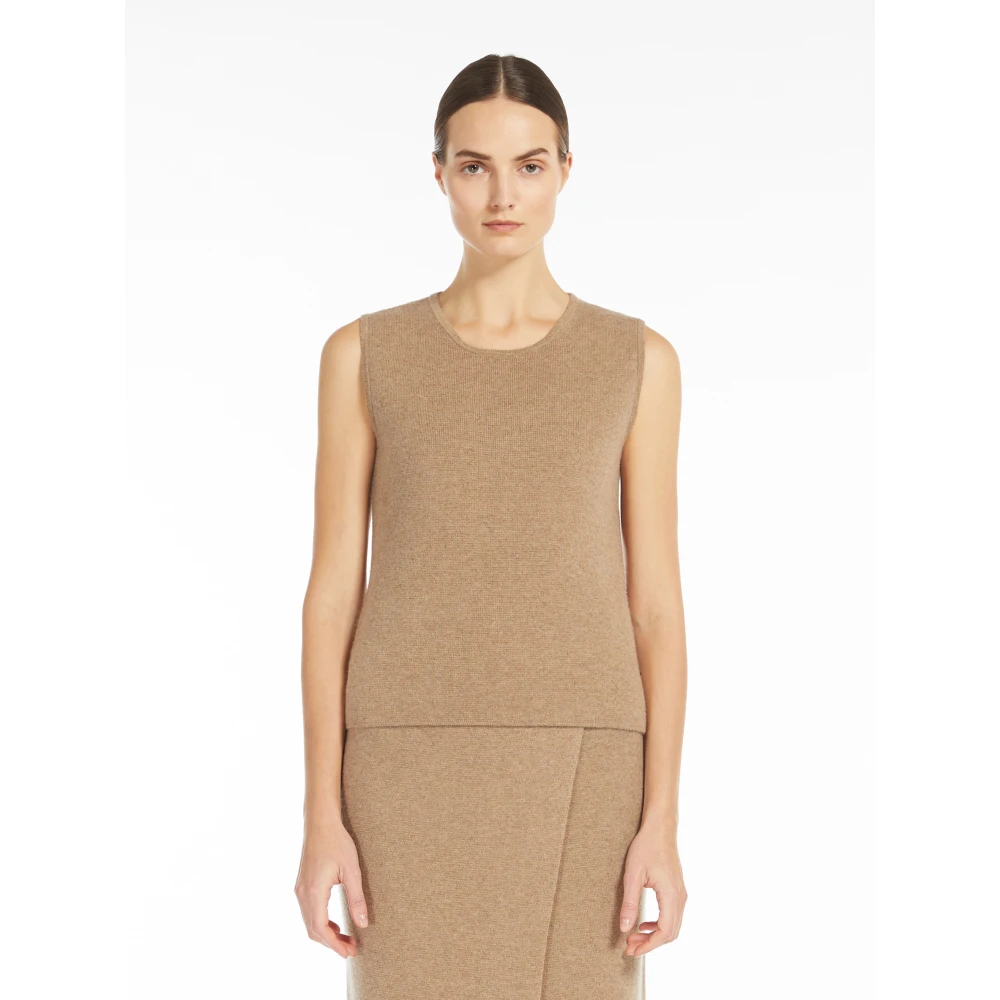 Max Mara Beige Mouwloze Wol Kasjmier Trui Beige Dames