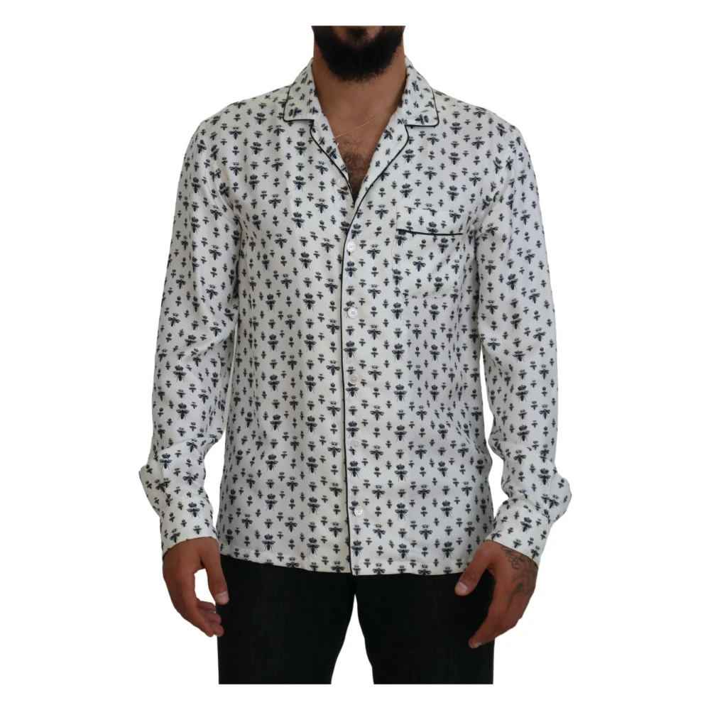 Dolce & Gabbana Zijden Kroon Bijenprint Pyjama Top White Heren