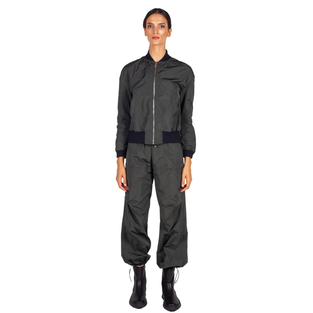 Liviana Conti Donkergroene Taffeta Trekkoordbroek Green Dames