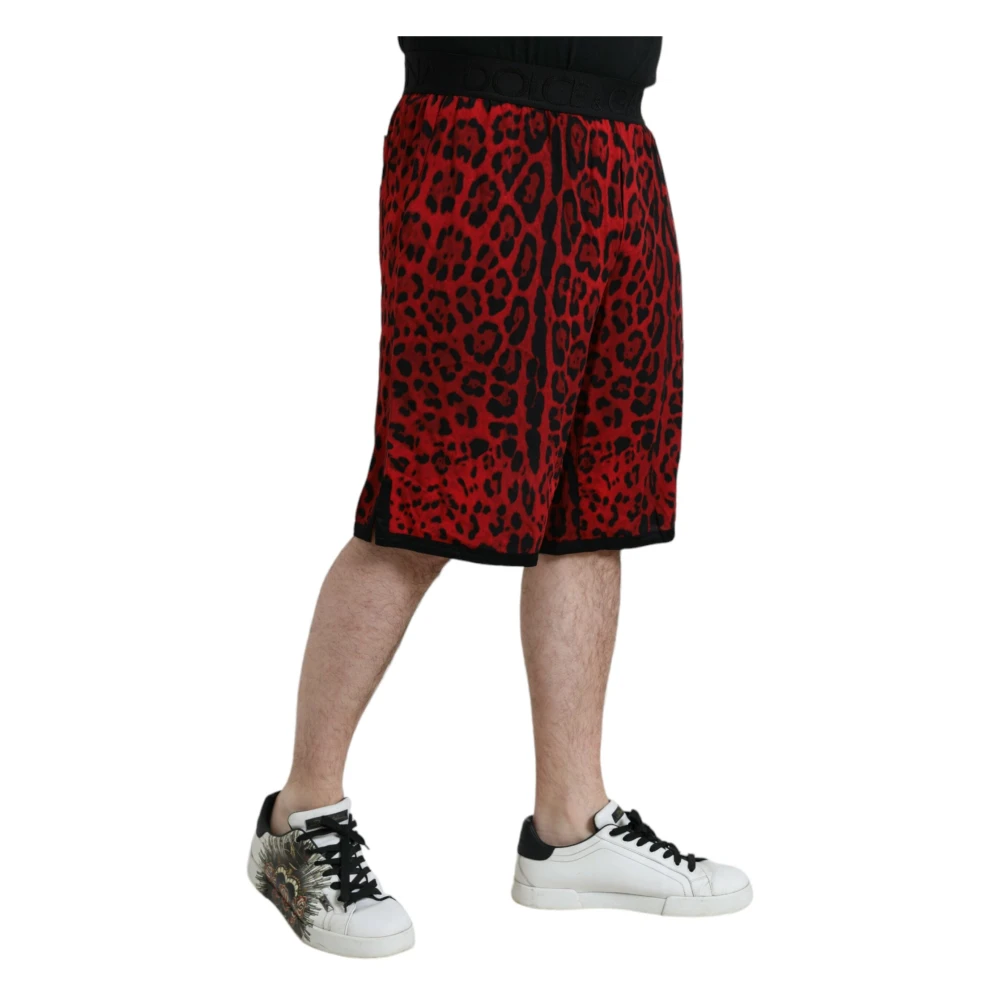 Dolce & Gabbana Rode Bermuda Shorts met Luipaardprint Red Heren