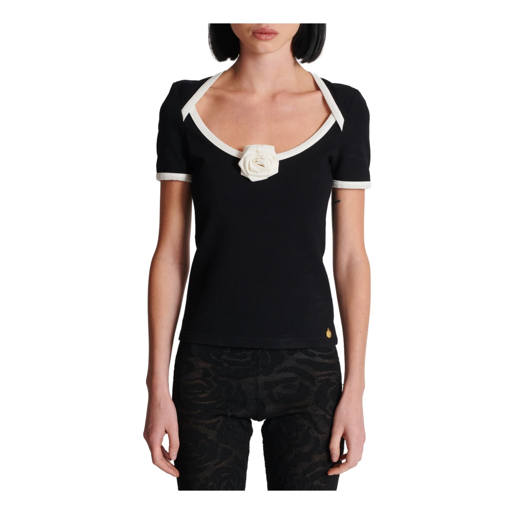 Balmain T-shirt met rozen detail Black Dames