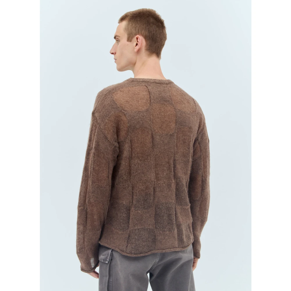 Brain Dead Check Crewneck Gebreide Trui Brown Heren