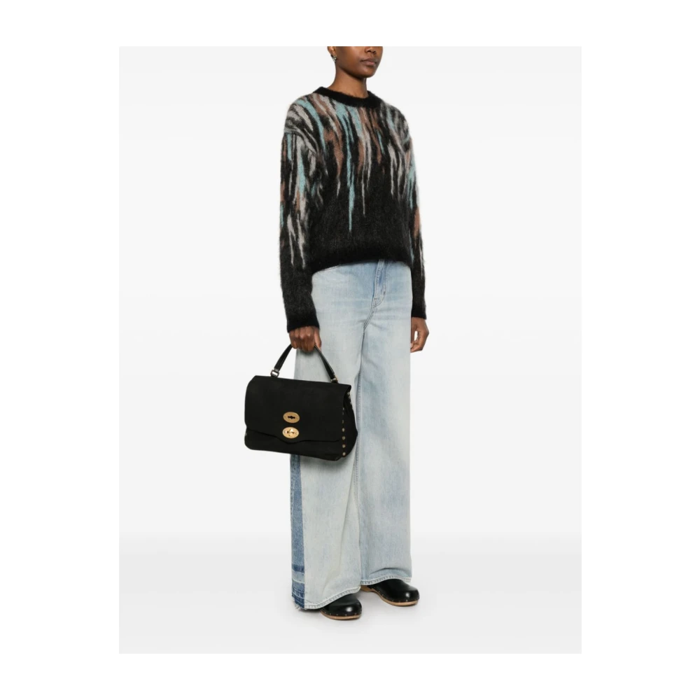 Zanellato Zwarte Nubuck Leren Twist-Lock Tas Black Dames